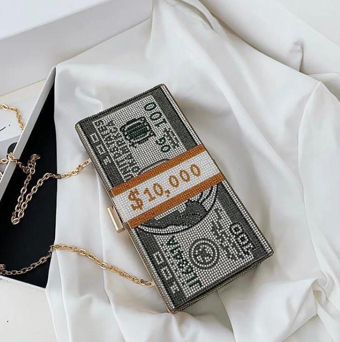 Luxury Crystal Money Stack Clutch