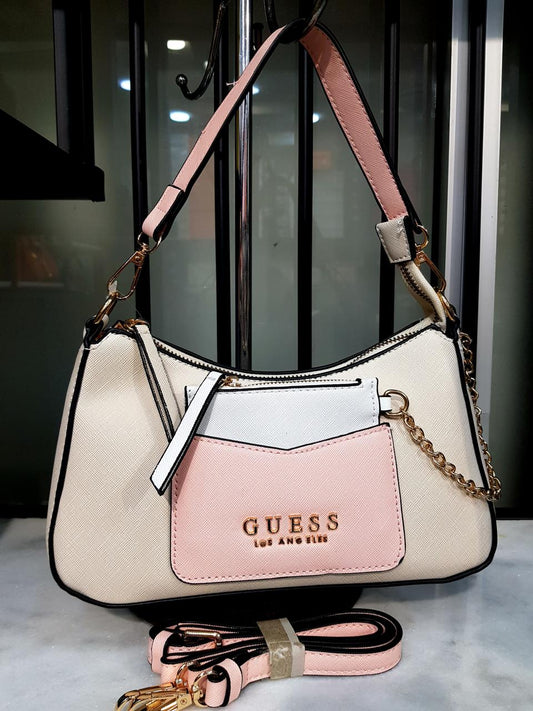 Guess Premium Quality Handbag (  Pink & Beige )